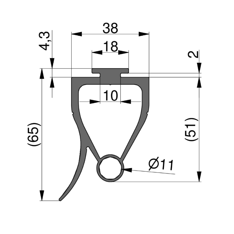Uszczelka dolna bramy garażowej z komorą Z18-0007 - obrazek 2