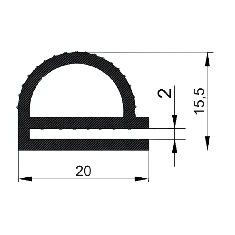 Detal profilu e 20 mm uszczelki chłodniczej